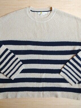 Boden Striped Pullover Sweater Knit Wool Alpaca Navy Beige Oversized Women's 4